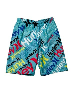Hurley Boys‎ Teal Swim Trunks with Multicolor Logo Print
